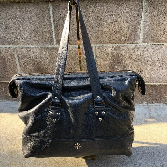 ISAAC MIZRAHI LIVE! Genuine Leather Purse Shoulder Handbag Satchel Black Women's - Picture 1 of 14